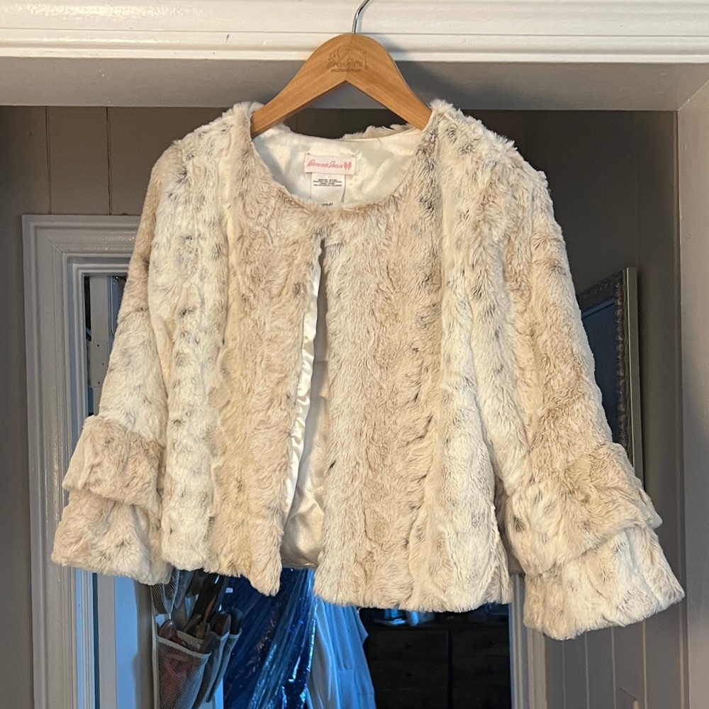 Bonnie Jean Cream Faux Fur Jacket for Kids